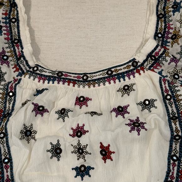 Free People Aurora Blouson crop Top white multi color embroidery size small - Picture 5 of 8